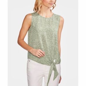 Vince Camuto XL Green Floral Sleeveless Front Tie Tank Blouse